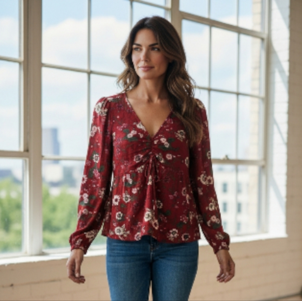 4/$20 Womens Red Aeropostle floral printed shirt Size Medium